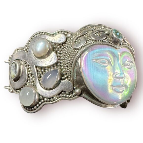 Sajen Carved Welo Opal Moon Cuff Bracelet "Keeper of the Moon" Vintage RARE - Picture 8 of 8